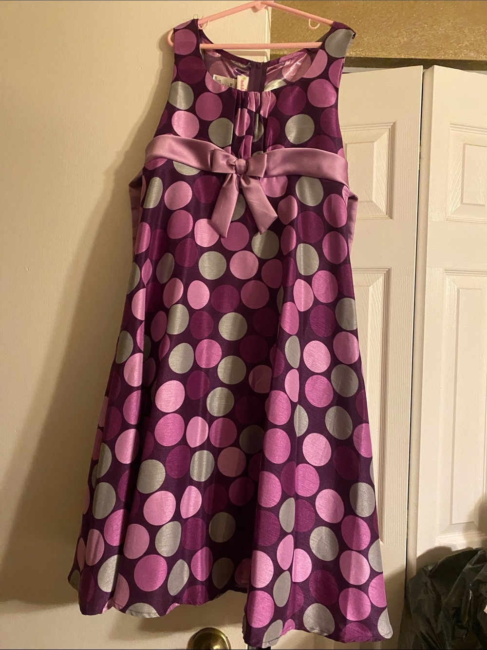 Ashley Ann Purple Polka Dot Satin-Bow Party Dress